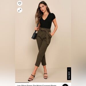 Lulu’s olive green tie waist cropped pants. XS. NWT.
